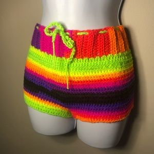 Neon Gobstopper Handmade Crochet High Waist Booty Shorts Size XS